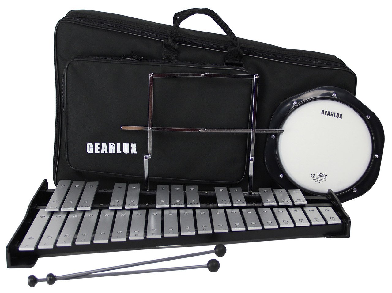 Gearlux 32-Note Glockenspiel Bell Kit with Adjustable Stand, Drum Practice Pad, Carrying Bag