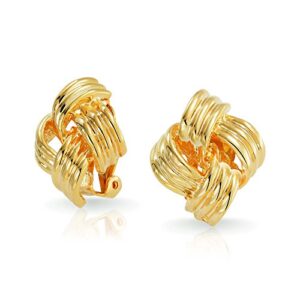 Geometric Square Two Tone Rope Cable Love Knot Clip On Earrings For Women Non Pierced Ears 14K Gold Plated Brass