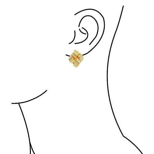 Geometric Square Two Tone Rope Cable Love Knot Clip On Earrings For Women Non Pierced Ears 14K Gold Plated Brass