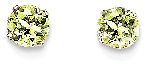 14K Yellow Gold 4mm Green Peridot Studs Gemstone Earrings August Birthstone Jewelry