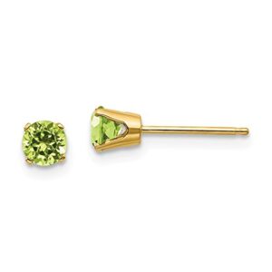 14K Yellow Gold 4mm Green Peridot Studs Gemstone Earrings August Birthstone Jewelry