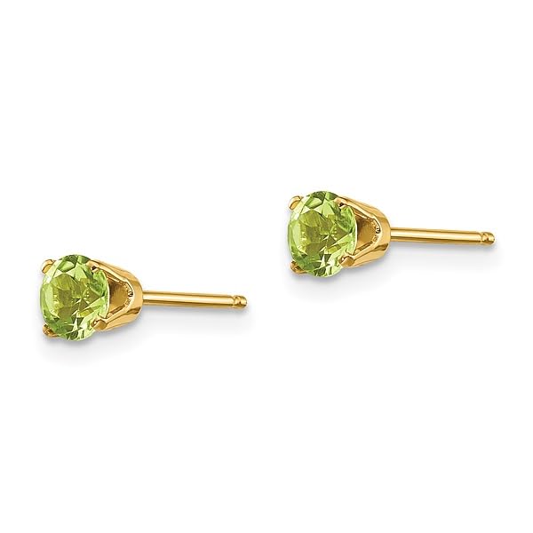 14K Yellow Gold 4mm Green Peridot Studs Gemstone Earrings August Birthstone Jewelry