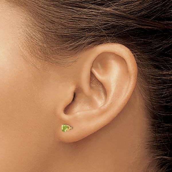 14K Yellow Gold 4mm Green Peridot Studs Gemstone Earrings August Birthstone Jewelry