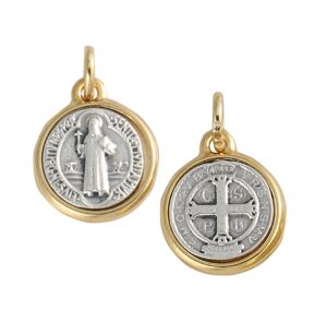 catholica shop catholic religious wear saint benedict gold and silver tone small medal pendant - 0.5 inch - lot of 3