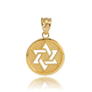 Fine 10k Yellow Gold Milgrain-Edged Medal Jewish Star of David Charm Pendant