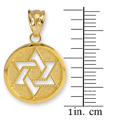 Fine 10k Yellow Gold Milgrain-Edged Medal Jewish Star of David Charm Pendant