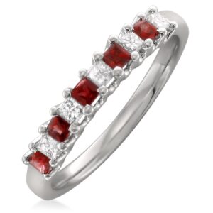 Beyond Brilliance 1/2 Carat Prong-Set Princess Cut Diamond & Red Ruby Bridal Wedding Band Ring in 14K White Gold (H-I, I1-I2)