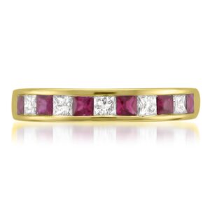 La4ve Diamonds 1.00 Carat, 14K Yellow Gold Channel Set Princess-cut Diamond & Red Ruby Wedding Band (H-I, I1-I2) Real Diamond Jewelry for Women | Gift Box Included