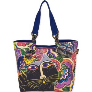 laurel burch shoulder tote 21"x5"x15", carlotta's cats blue