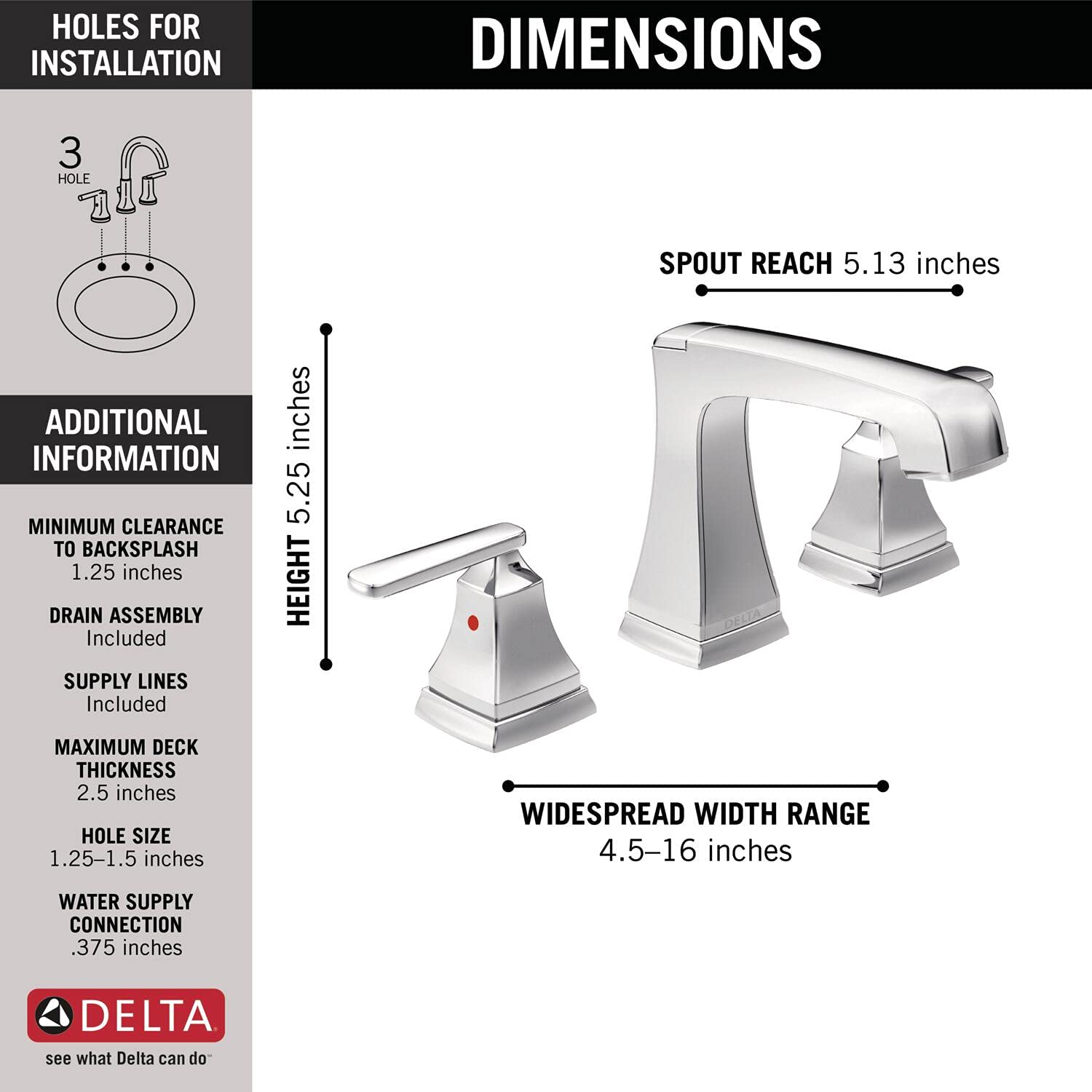 Delta Faucet Ashlyn Widespread Bathroom Faucet Chrome, Bathroom Faucet 3 Hole, Diamond Seal Technology, Metal Drain Assembly, Chrome 3564-MPU-DST