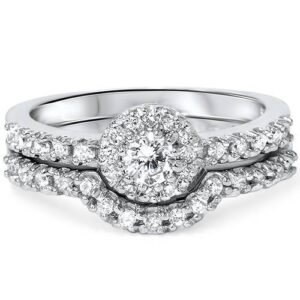 1ct Halo Diamond Engagement Wedding Ring Set 10K White Gold - Size 5.5