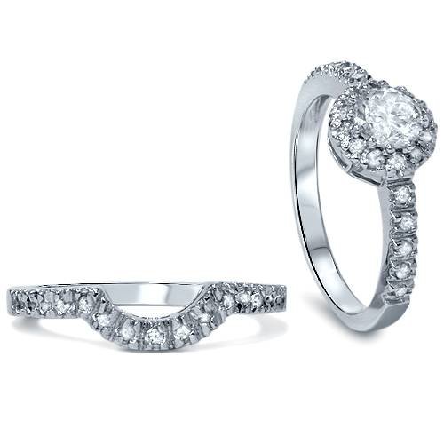 1ct Halo Diamond Engagement Wedding Ring Set 10K White Gold - Size 8.5