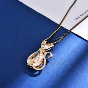 Rigant Gold Plated Heart Cut & Teardrop Swarovski Elements Crystal Bow Tie Cat Animal Pendant Long Chain Necklace