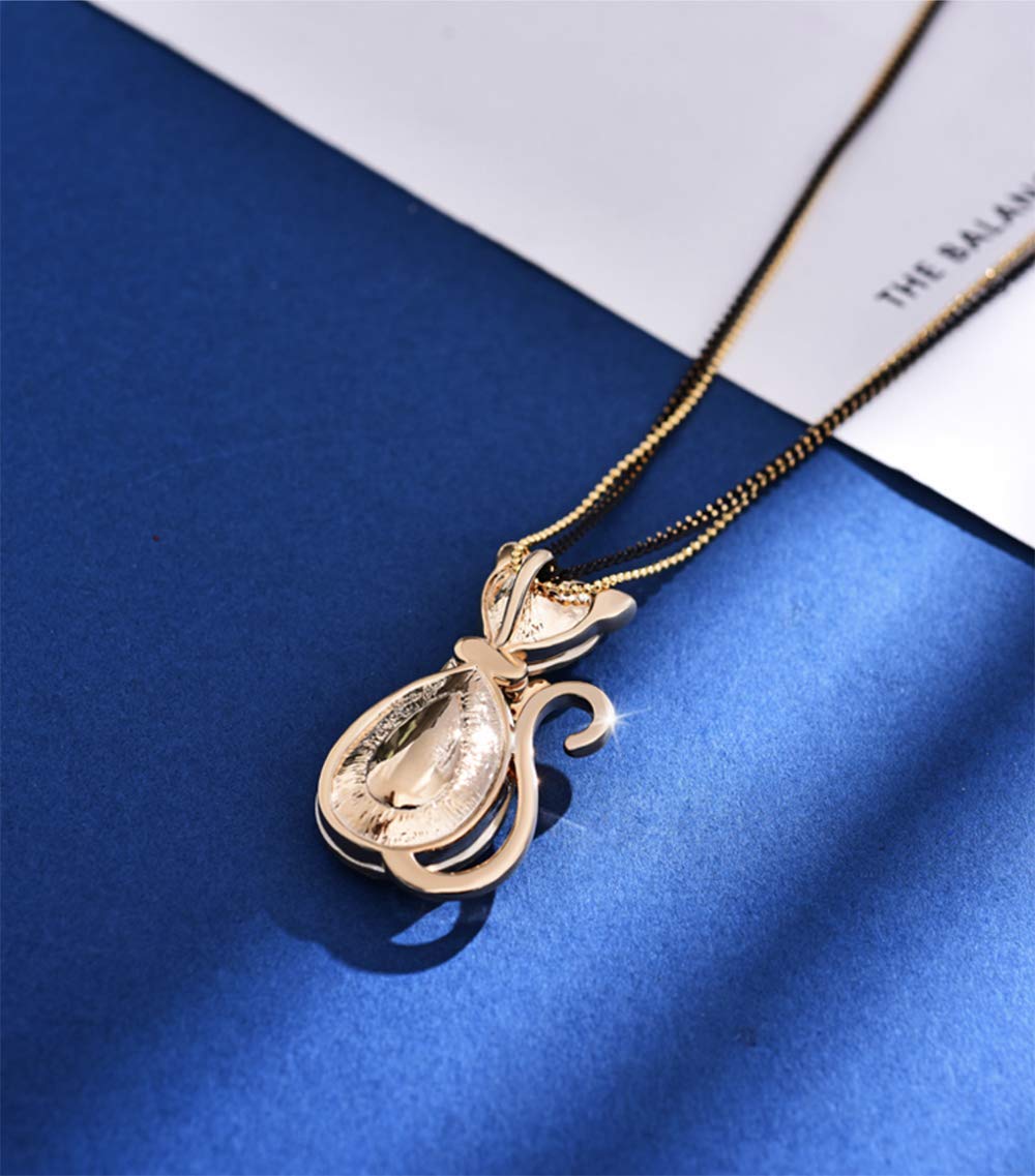 Rigant Gold Plated Heart Cut & Teardrop Swarovski Elements Crystal Bow Tie Cat Animal Pendant Long Chain Necklace