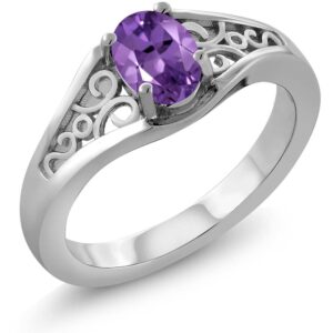 Gem Stone King 925 Sterling Silver Purple Amethyst Jewelry Ring For Women | 0.75 Cttw | Gemstone Birthstone | Oval 7X5MM | Available In Size 5, 6, 7, 8, 9