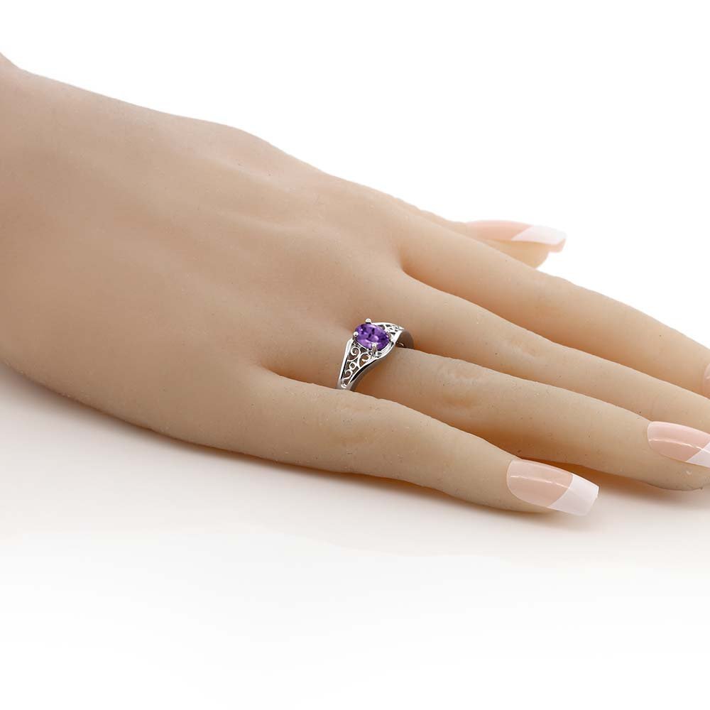 Gem Stone King 925 Sterling Silver Purple Amethyst Jewelry Ring For Women | 0.75 Cttw | Gemstone Birthstone | Oval 7X5MM | Available In Size 5, 6, 7, 8, 9