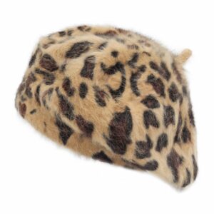 zlyc womens rabbit fur french beret hat leopard print brown