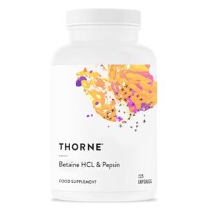 thorne betaine hcl & pepsin - digestive enzymes for protein breakdown and absorption - 225 capsules