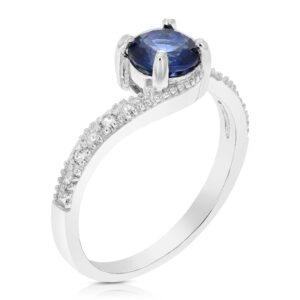 vir jewels 4/5 cttw created blue sapphire ring .925 sterling silver rhodium round 6 mm size 7