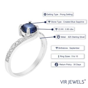 VIR JEWELS 4/5 cttw Created Blue Sapphire Ring .925 Sterling Silver Rhodium Round 6 MM Size 7