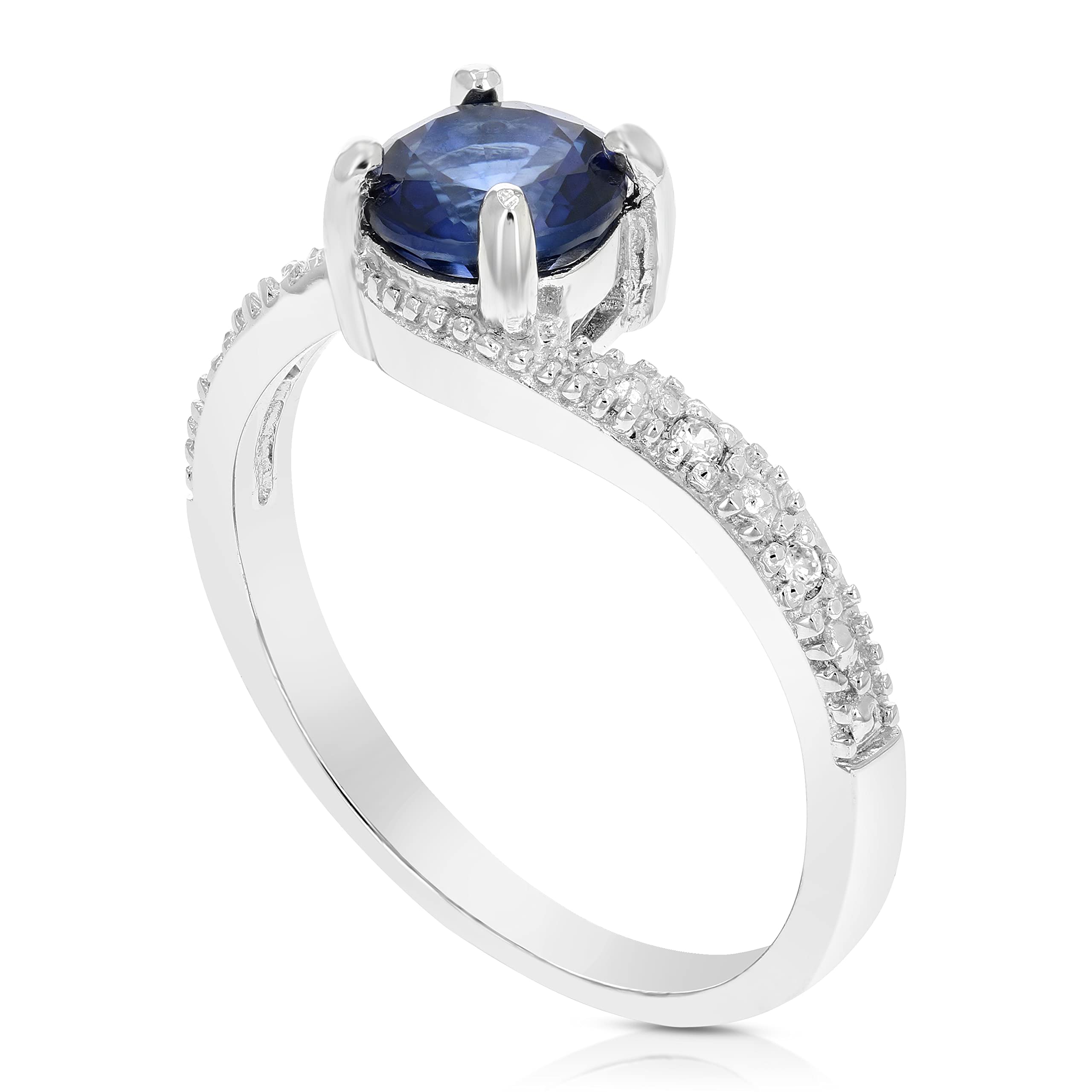 VIR JEWELS 4/5 cttw Created Blue Sapphire Ring .925 Sterling Silver Rhodium Round 6 MM Size 7