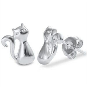 sterling silver kitty cat stud earrings - 10mm