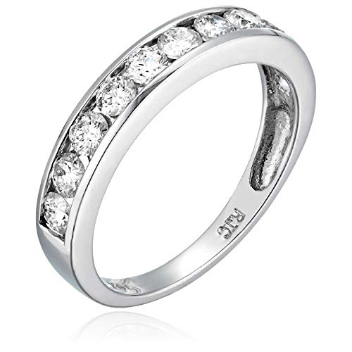 Vir Jewels 1 carat (ctw) Diamond Wedding Anniversary Band for Women, Half Eternity Round Diamond Engagement Ring 14K White Gold Channel Set 1 cttw, Size 7