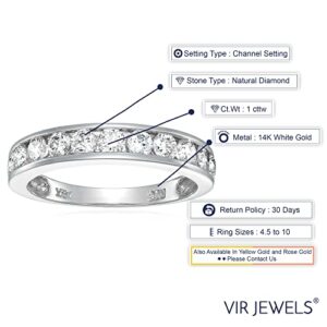 Vir Jewels 1 carat (ctw) Diamond Wedding Anniversary Band for Women, Half Eternity Round Diamond Engagement Ring 14K White Gold Channel Set 1 cttw, Size 7