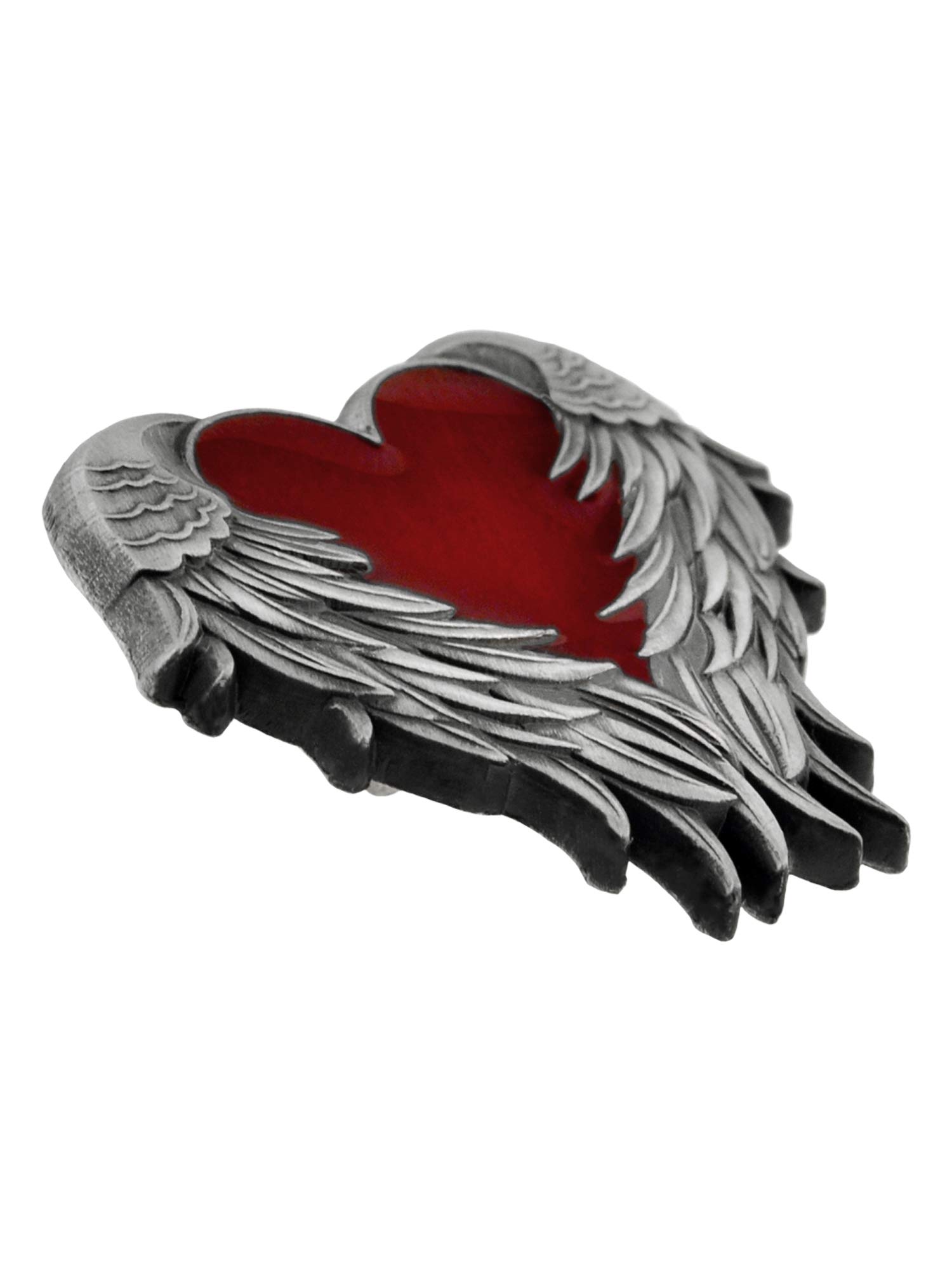 PinMart Heart with Angel Wings Enamel Lapel Pin – Enamel Heart Lapel Pin with Antique Nickel-Plated Angel Wings – Heart Wing Badge with Secure Clutch Back