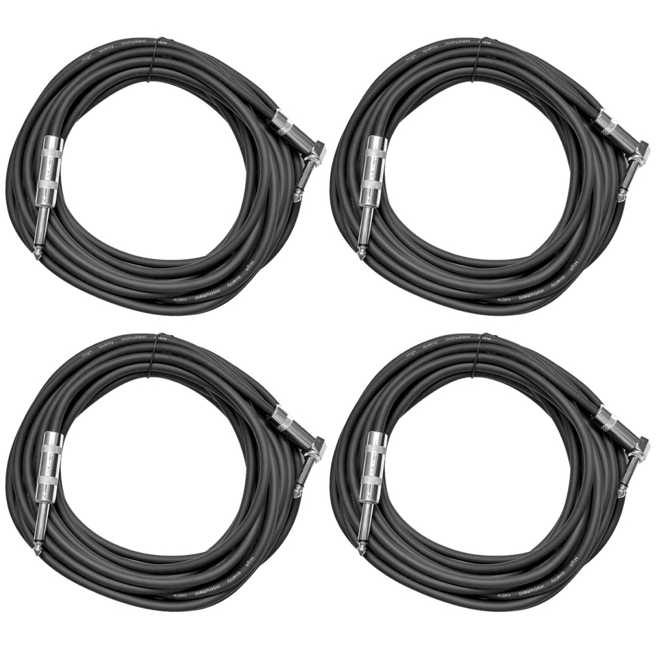 Seismic Audio Speakers Guitar Cables, Right Angle To Straight Guitar Cables, Black, 20 Feet, 4 Pack