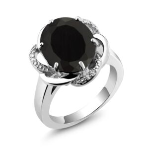 gem stone king 925 sterling silver black onyx engagement ring for women (4.07 cttw, gemstone december birthstone, oval 12x10mm, available in size 5,6,7,8,9)