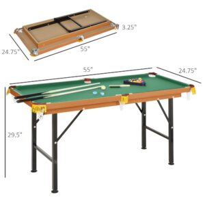 Soozier 55" Portable Folding Billiards Table Game Pool Table for Whole Family Number Use with Cues, Ball, Rack, Chalk, Green