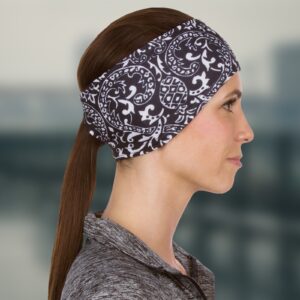 TrailHeads Print Headband | Ponytail Headband for Women | Ear Warmer for running and hiking - black & white