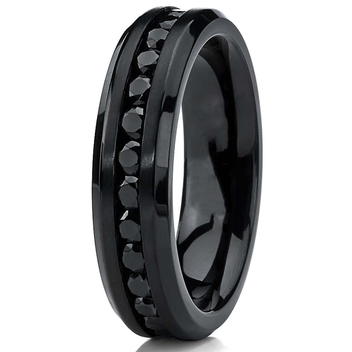 Metal Masters Co. 6MM Black Womens Eternity Titanium Ring Wedding Band W/Black Cubic Zirconia Size 6.5