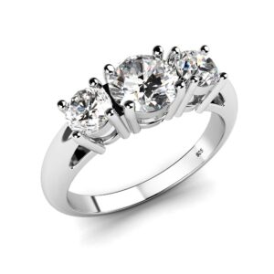 Metal Factory Sz 10 Sterling Silver 925 Cubic Zirconia CZ 3 Stone Engagement Ring