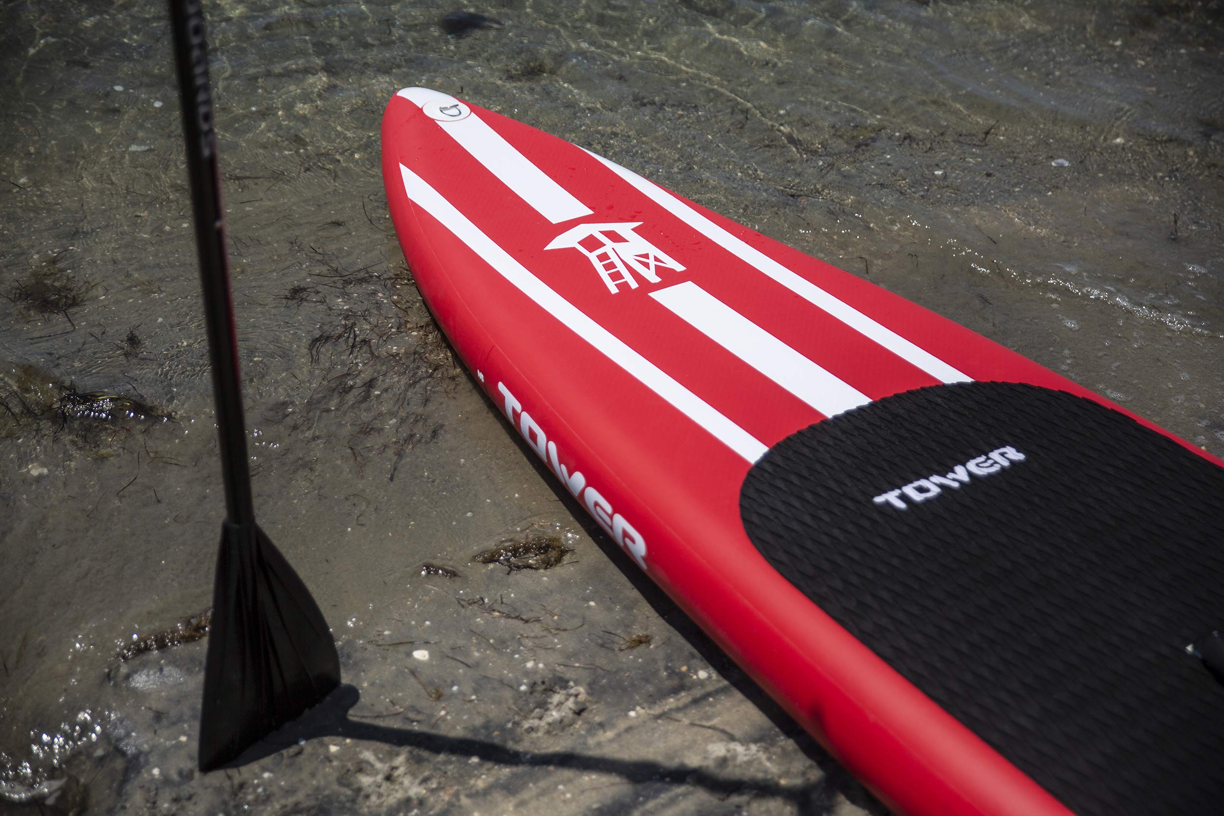 Tower iRace Inflatable 12’6” Stand Up Paddle Board - (6 Inches Thick) - Universal SUP Wide Stance - Premium SUP Bundle (Pump & Adjustable Paddle Included) - Non-Slip Deck