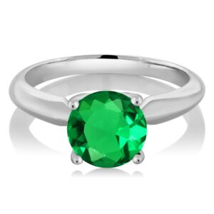 Gem Stone King 925 Sterling Silver Green Simulated Emerald Solitaire Engagement Ring For Women (1.65 Cttw, Round 8MM, Available in size 5, 6, 7, 8, 9)