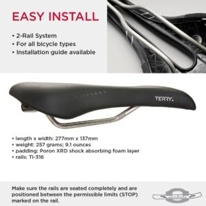 Terry Fly Century Mountain Bicycle Saddle | Bicycle Seat Optimized for Men - Flexible & Comfortable | Lightweight Cushion, Central Relief Zone, Ergonomic Design, Black Fibra-Tek