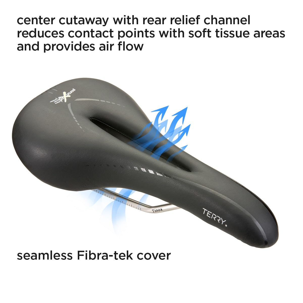 Terry Fly Century Mountain Bicycle Saddle | Bicycle Seat Optimized for Men - Flexible & Comfortable | Lightweight Cushion, Central Relief Zone, Ergonomic Design, Black Fibra-Tek