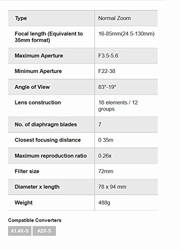 Pentax HD Pentax DA 16-85mm Lens for Pentax KAF Cameras