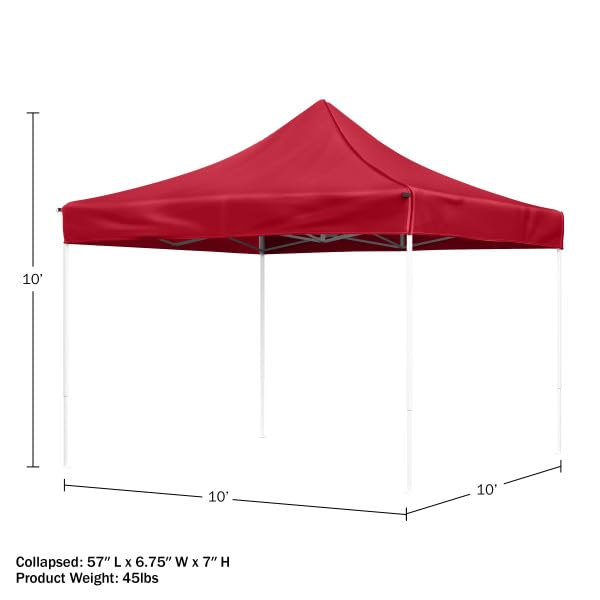 Pop-Up Outdoor Canopy Shade - 10x10 Water-Resistant Party Tent with Instant Setup and Portable Carrying Bag for Storage or Transport by Stalwart (Red)