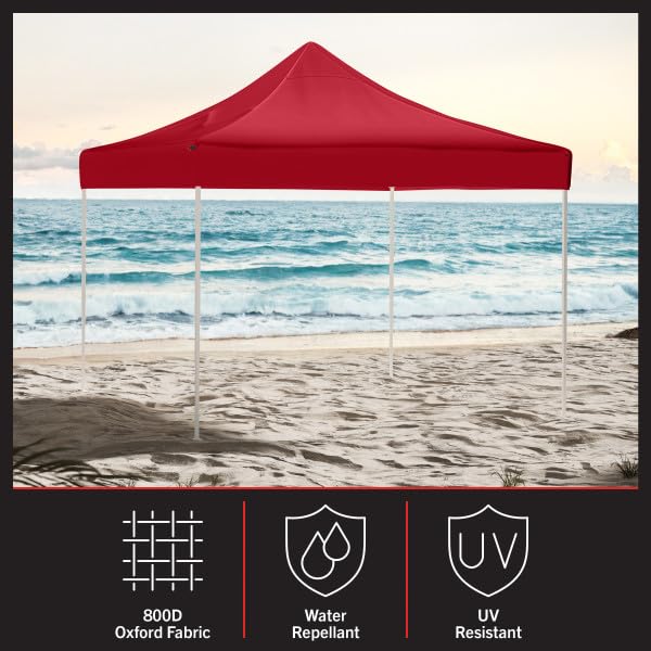 Pop-Up Outdoor Canopy Shade - 10x10 Water-Resistant Party Tent with Instant Setup and Portable Carrying Bag for Storage or Transport by Stalwart (Red)