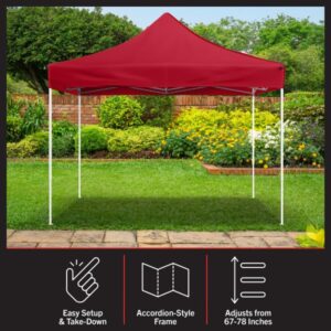 Pop-Up Outdoor Canopy Shade - 10x10 Water-Resistant Party Tent with Instant Setup and Portable Carrying Bag for Storage or Transport by Stalwart (Red)