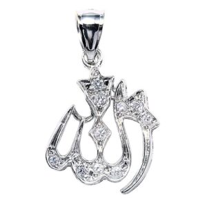 Middle Eastern Jewelry 925 Sterling Silver CZ-Accented Islamic Allah Charm Pendant