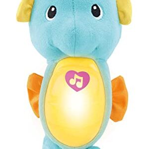 Fisher-Price Musical Baby Toy, Soothe & Glow Seahorse, Plush Sound Machine with Lights & Volume Control for Newborns, Blue