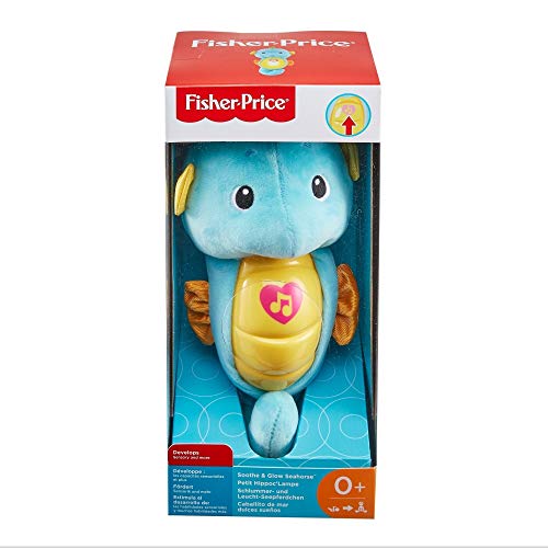 Fisher-Price Musical Baby Toy, Soothe & Glow Seahorse, Plush Sound Machine with Lights & Volume Control for Newborns, Blue