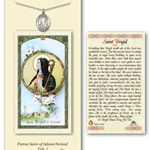 Bonyak Jewelry Pewter St. Brigid of Ireland Medal on an 18 inch Lite Curb Chain with a Prayer to St Brigid Prayer Card.