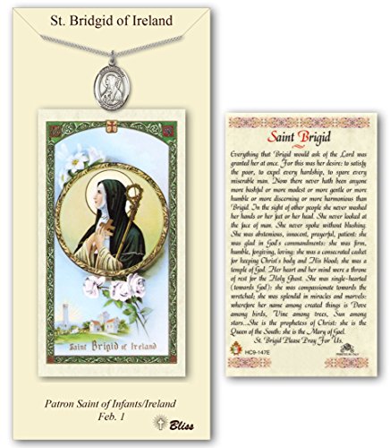 Bonyak Jewelry Pewter St. Brigid of Ireland Medal on an 18 inch Lite Curb Chain with a Prayer to St Brigid Prayer Card.