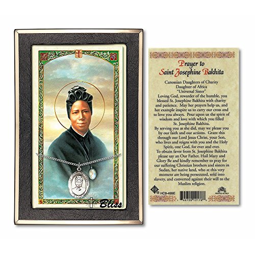 Bonyak Jewelry Pewter St. Josephine Bakhita on a 18 inch Curb Chain with a Prayer to St Anthony Prayer Card