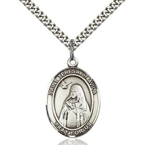 bonyak jewelry saint medal collection sterling silver st. teresa of avila pendant 1 x 3/4 inches with heavy curb chain